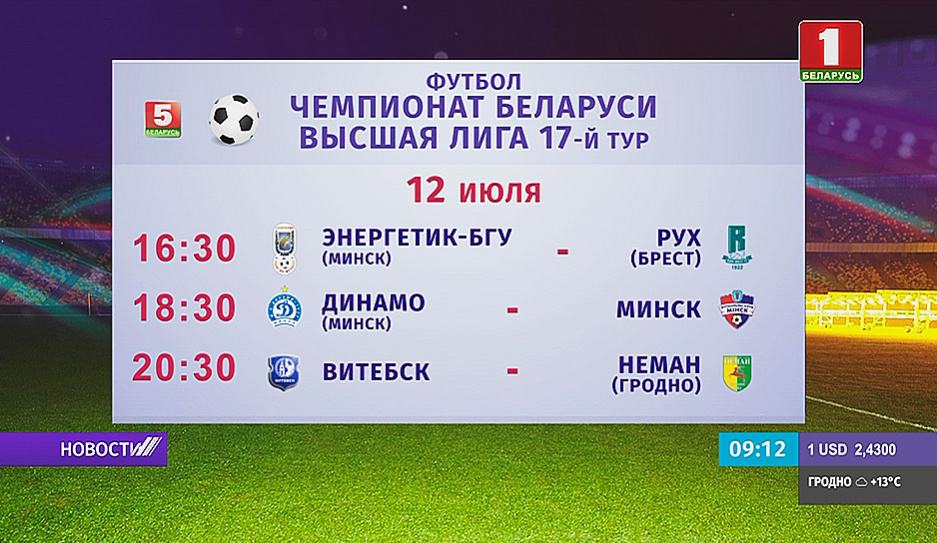 Матчами в Молодечно, Минске и Витебске завершится сегодня 17 тур чемпионата Беларуси по футболу